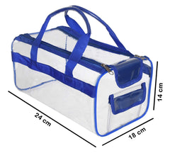 Kuber Industries Transparent Cosmetic Bag, Shoes Bag,Travel Toiletry Bag, with Sturdy Zipper and External Pocket-Set of 2 (Large & Small) (Blue)
