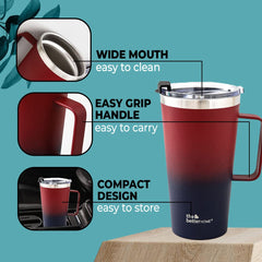 The Better Home Insulated Coffee Mug with Lid & Handle (450ml) | Double Wall Insulated Stainless Steel Coffee Mug | Hot and Cold Coffee Tumbler | Coffee Mug for Travel | Blue-Pink (Blue to Maroon)