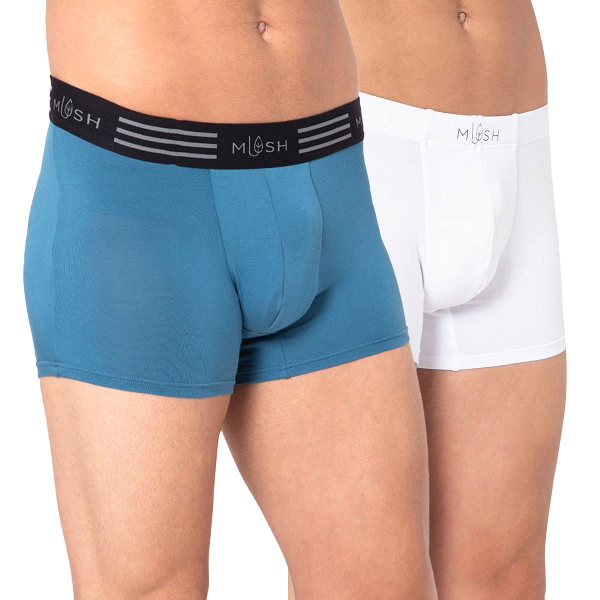 Mush Ultra Soft, Breathable, Feather Light Men's Bamboo Trunk || Naturally Anti-Odor and Anti-Microbial Bamboo Innerwear Pack of 2 (XL, Blue and White)
