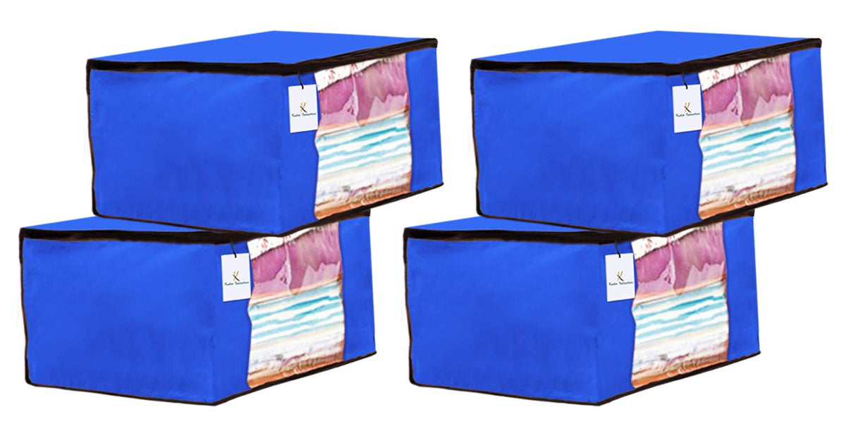 Kuber Industries 4 Piece Non Woven Fabric Saree Cover Set with Transparent Window, Extra Large, Royal Blue-CTKTC23692
