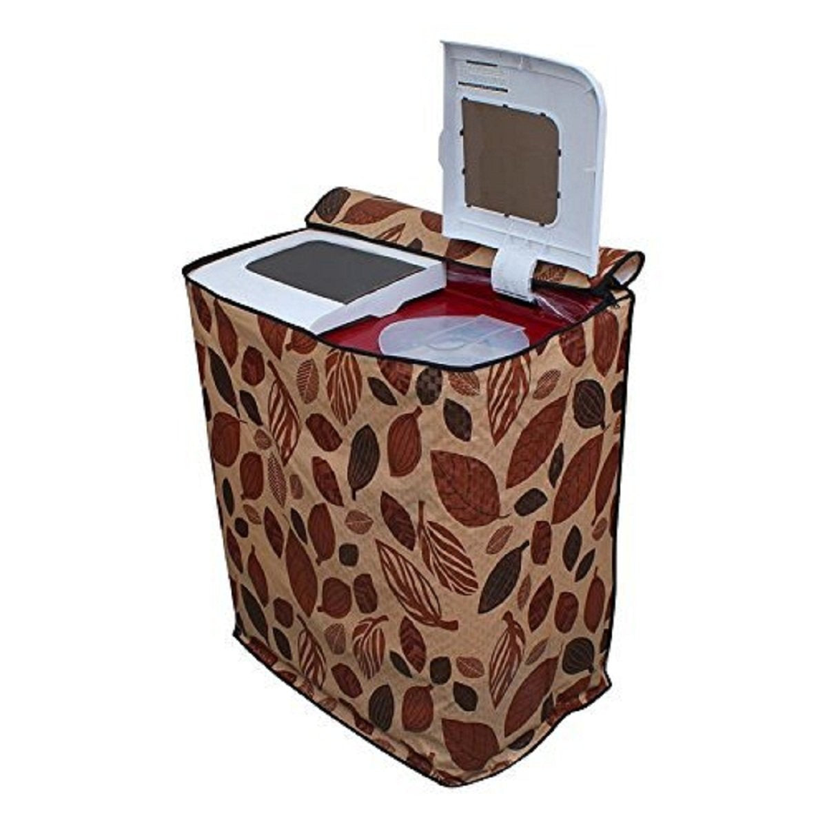 Kuber Industries Leaf Design PVC Semi Automatic Washing Machine Cover - Brown