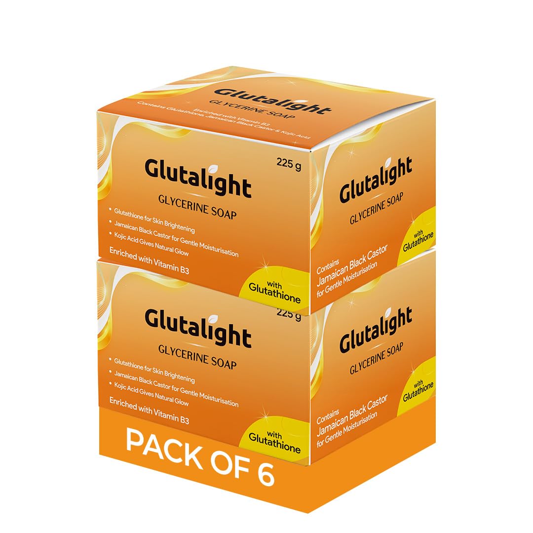 Glutalight Glycerin Soap| Glutathione | Kojic acid soap | Skin Brightening & Lightening Soap | With goodness of Black Castor| Bath Soap | Both for Men & Women (Pack of 6)