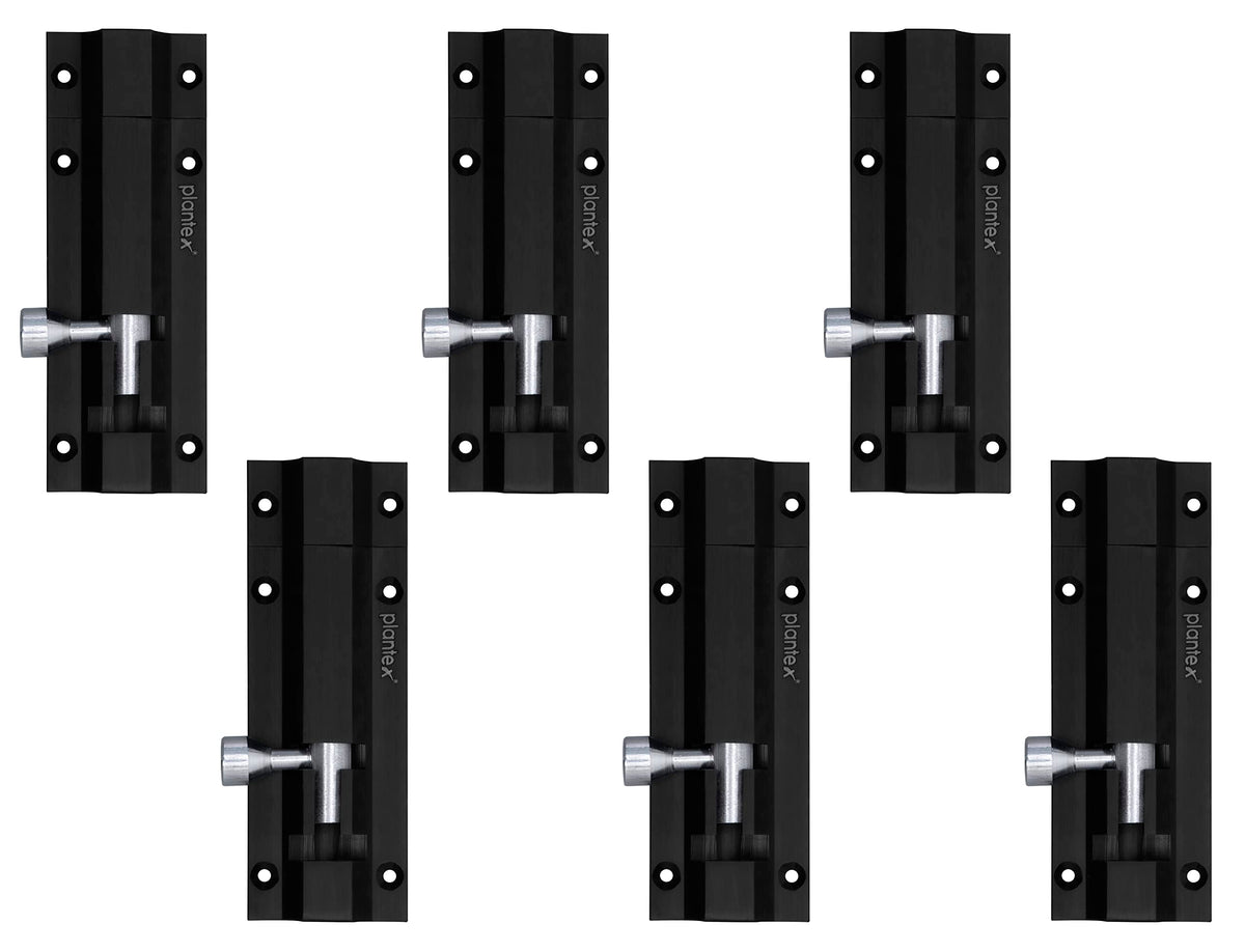 Plantex Black Tower Bolt for Doors and Windows Safety - 4-inches Long (Pack of 6)