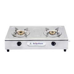 Surya Flame Ultimate 2-Burner Stainless Steel LPG Gas Stove with Stainless Steel Removable Pan Support and Steel Drip Tray, Auto Ignition, 2-Year Doorstep Warranty