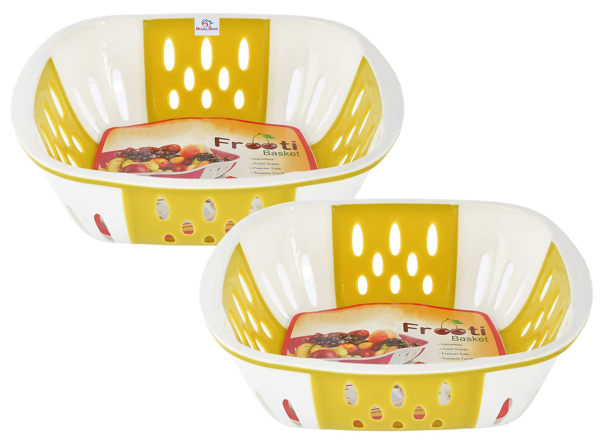 Heart Home Large Plastic Fruit, Vegetable Storage Basket- Pack of 2 (Green)-HS42KUBMART25369