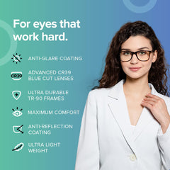Intellilens® Square Blue Cut Computer Glasses for Eye Protection | Zero Power, Anti Glare & Blue Light Filter Glasses | Frames & Blue Cut Lenses (Black) Pack of 1