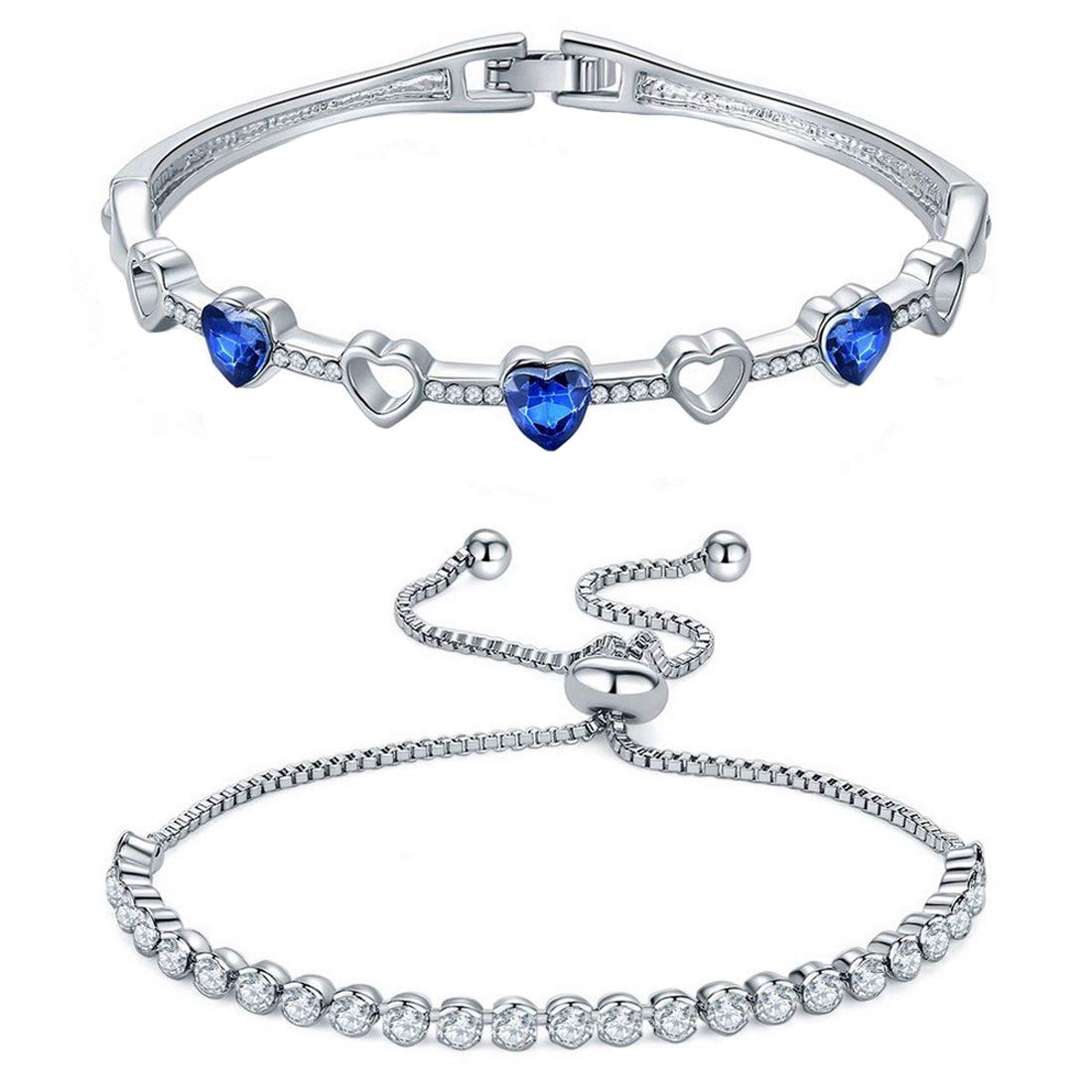 Yellow Chimes Crystal Bracelets for Women Combo of 2 Pcs Blue/White Crystals Bracelet Silver Chain Bracelets for Women and Girls.