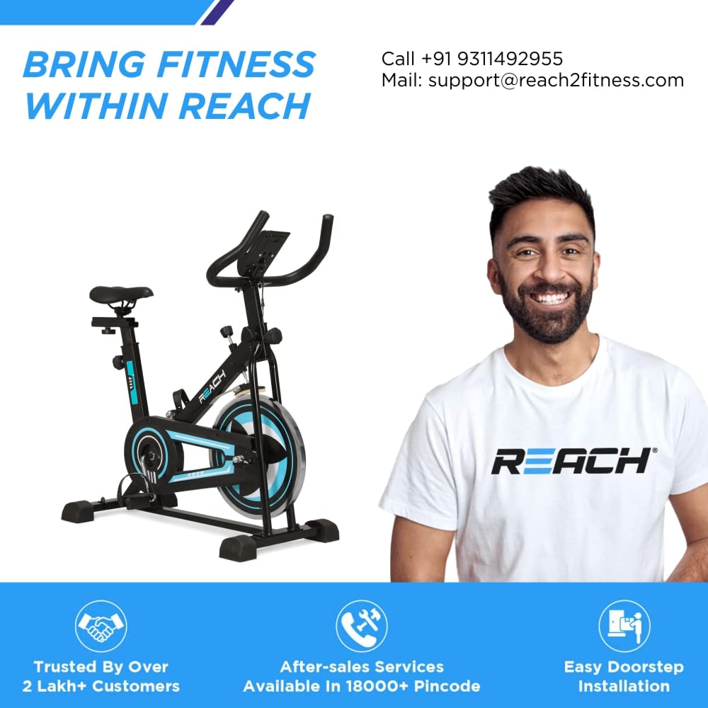 ELEV8 by Reach Orion Spin Bike | 6.5 KG Flywheel | 8 Levels of Adjustable Resistance | Max User Weight 110 KG | LCD Monitor | Exercise Bike for Home Workout | 12 Months Warranty