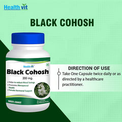 Healthvit Black Cohosh Root Extract 200mg For Women | Helps To Reduce Mood Swings | Promotes Menopausal Health | 100% Natural And Vegan | 60 Capsules