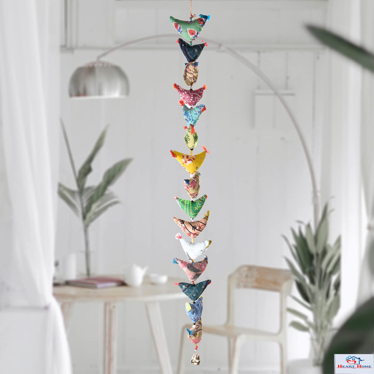 Heart Home Rajasthani Traditional Windchimes|15 Hanging Birds with Bell|Polyester Handcrafted Latkan|Decorative Door Hanging Latkan (Multicolor)
