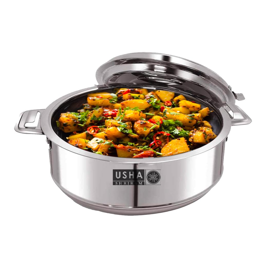 USHA SHRIRAM Stainless Steel Insulated Casserole | Double Wall Insulation, Heat Retaining Body & Easy Lock Lid Mechanism | Wobble Free Base, Glossy Durable & Easy to Clean (1.5L, 2L, 2.5L)