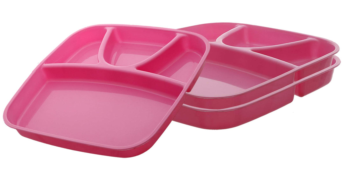 Kuber Industries 3 Pieces Microwave Safe Unbreakable Plastic Food Plate with Partitions (Pink) - CTKTC034703