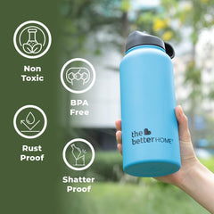 The Better Home Stainless Steel Insulated Sipper Water Bottle for Adults and Kids 1 Litre | Thermos Flask 1 Litre | Hot and Cold Insulated Water Bottle 1 Litre+ (Blue, Set of 1)