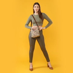 The Clownfish Linda Series Faux Leather Sling Shoulder Bag for Women (Beige)