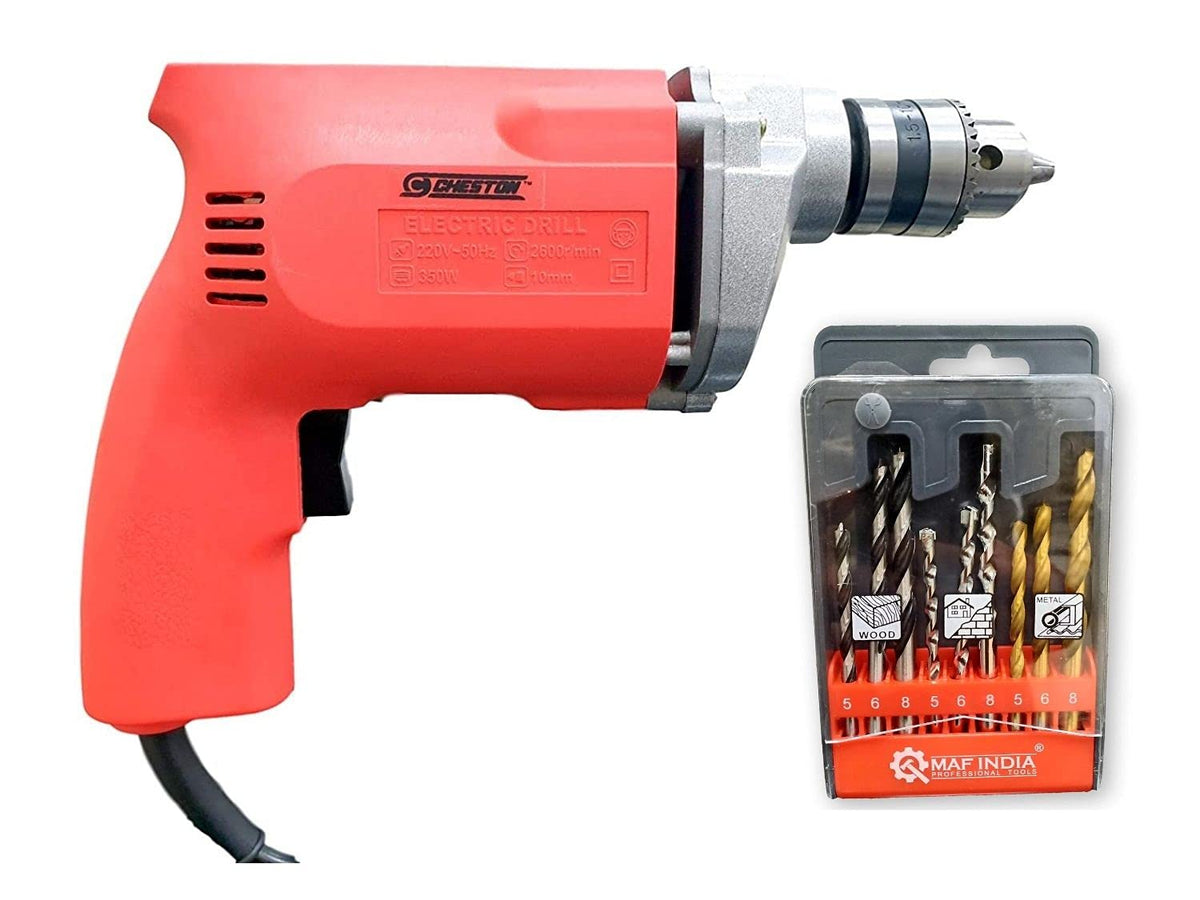 Cheston Drill Machine (2310.3WWM 9Pcs,Bit) Chuck capacity : 10 mm || Speed : 0-2600 rpm || Wattage: 350 Watts