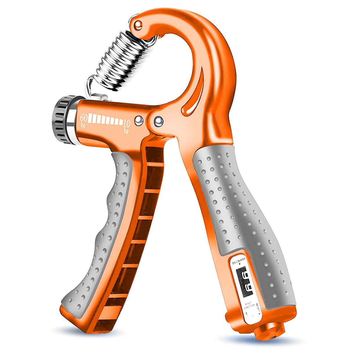 Strauss Adjustable Hand Grip with Counter | Adjustable Resistance (10KG - 60KG) | Hand Gripper for Home & Gym Workouts | Ideal for Forearm Hand Exercises & Strength Building for Men & Women,(Orange)