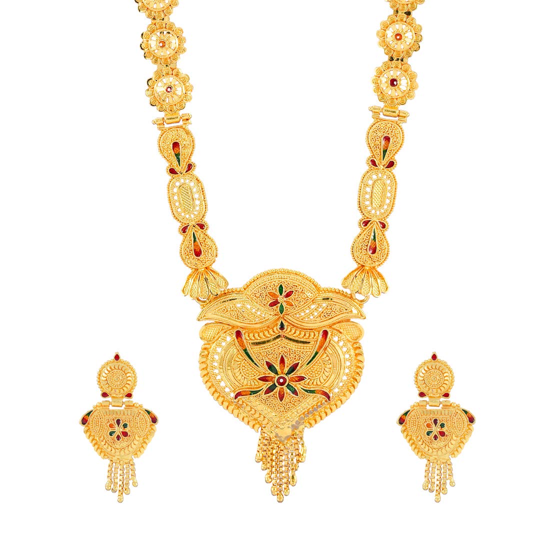 Yellow Chimes Jewellery Set for Women and Girls Traditional Golden Jewellery Set for women Gold Plated Necklace Set | One Gram Gold Long Haram Jewellery Set | Birthday Gift for girls and women Anniversary Gift for Wife