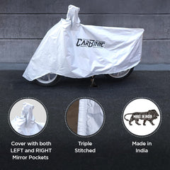 CarBinic Bike Cover for Bullet | Water Resistant (Tested) and Dustproof UV Protection for Bullet with Carry Bag & Mirror Pockets | Solid Silver