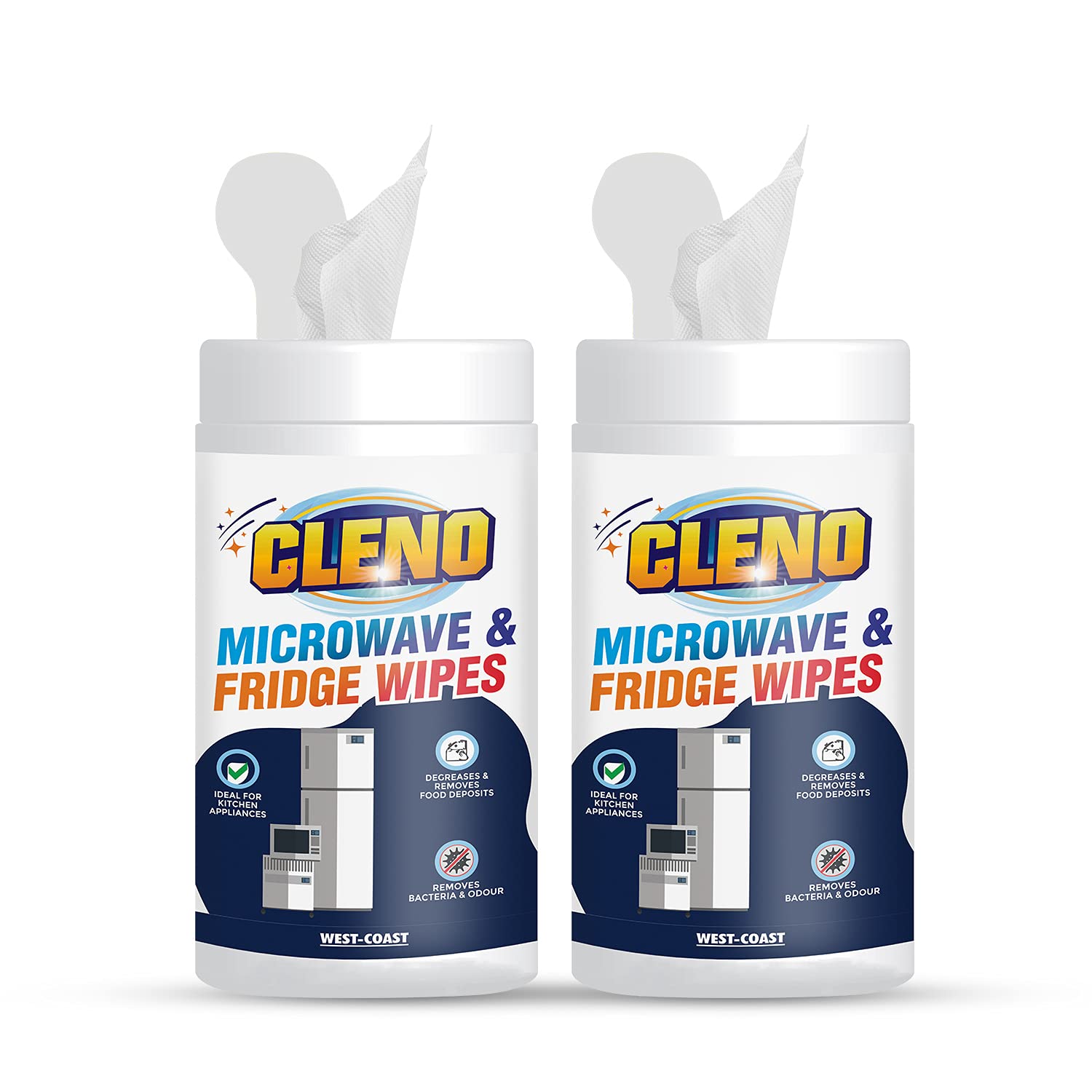 Cleno Microwave & Fridge Wet Wipes Removes Food & Grime Buildup, Quick Spot Cleaning for Microwave/Fridge/Shelves/Cooktops/Chrome/Electric Induction & Toaster - 50 Wipes (Pack of 2) (Ready to Use)