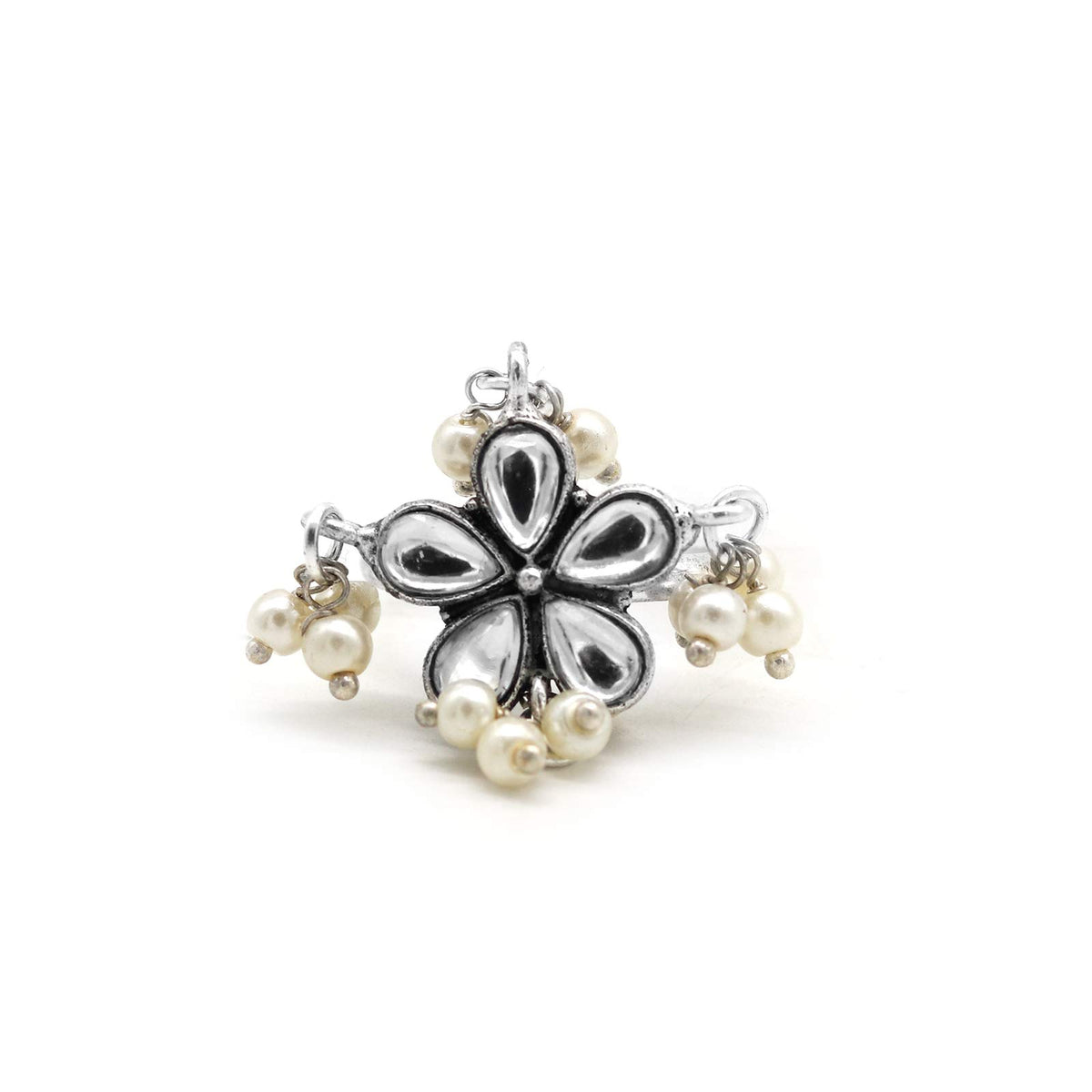 TEEJH Yaksha Floral Polki Silver Oxidized Ring For Women