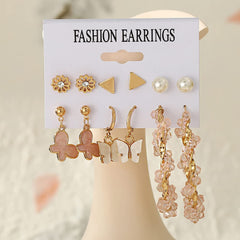 Yellow Chimes Hoop Earrings for Women Set of 6 Pairs Gold Plated Butterfly Pink Combo Stud Hoop Earrings Set For Women And Girls