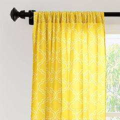 Encasa Homes Polyester Printed Door Curtain for 7 ft with Tie Back, Rod Pocket, Light-Filtering, Curtains for Kitchen, Bedroom, Living Room (142x213 cm), Yellow Trellis, Set of 2