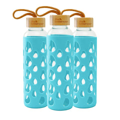 The Better Home Borosilicate Glass Water Bottle with Sleeve 550ml | Non Slip Silicon Sleeve & Bamboo Lid | Water Bottles for Fridge (Pack of 3)