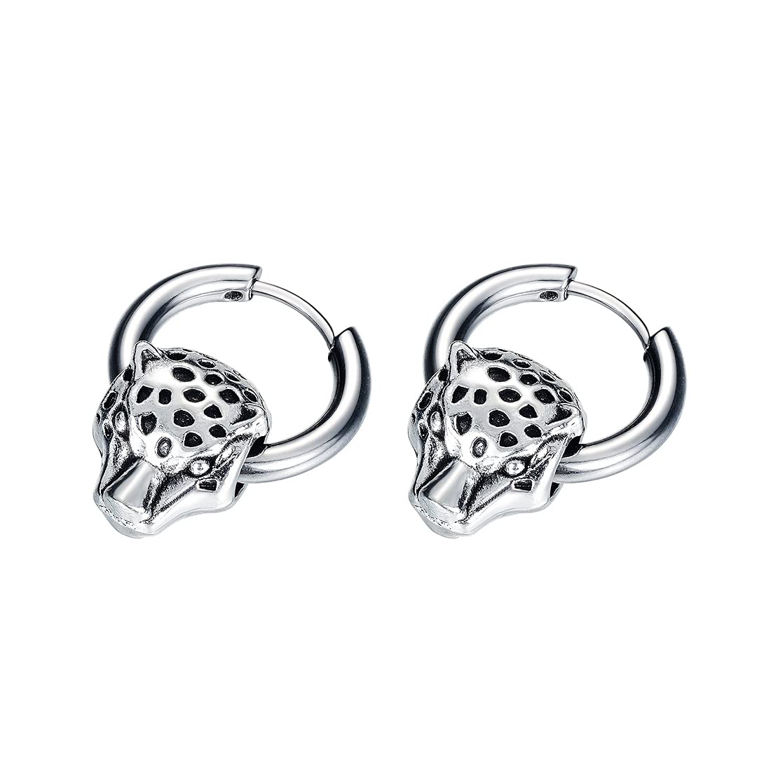 Yellow Chimes Elegant Latest Fashion Stainless Steel Leopard Head Design Silver Hoops Earrings for Men and Women, Medium (YCFJER-421HEAD-SL)