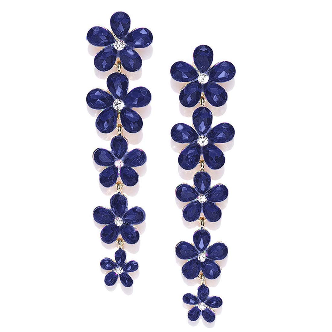 Yellow Chimes Danglers Earrings for Women Blue Crystal Dangler Earrings Classic Floral Design Long Dangler Earrings for Women and Girls.