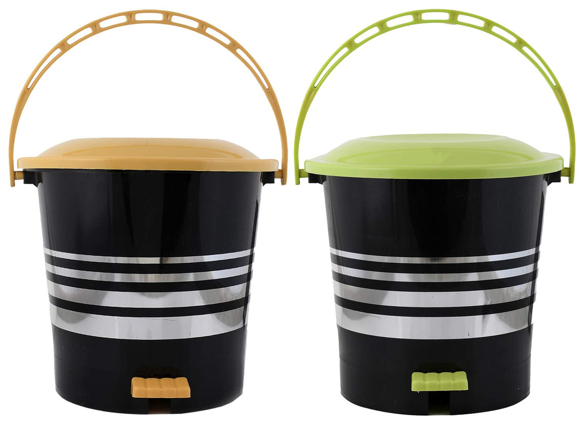 Kuber Industries 2 Pieces Plastic Dustbin Garbage Bin with Handle, 5 litres (Yellow & Green) -CTKTC43069