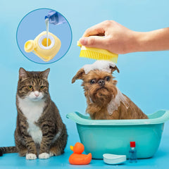 Kuber Industries Dog Brush with Shampoo Container|Cat & Dog Bath Brush for Bathing|Exfoliating|Scrubbing|Massaging & Relaxing|Soft Silicone|Suitable for All Pets|PT230Y|Yellow