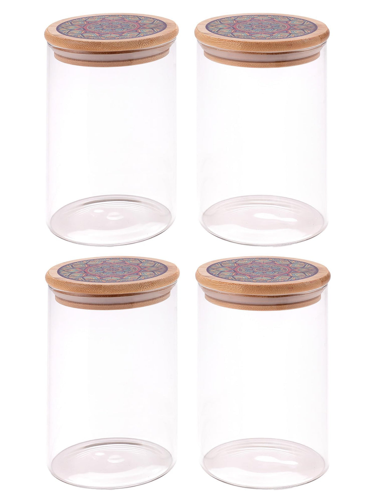 UMAI Pack of 4 Kitchen Containers Set Glass Jars with Printed Bamboo Lids I Airtight Storage for Cookies, Snacks, Spices I 1000ml Each | Multiutility Borosilicate Jars for Tea, Coffee, Sugar