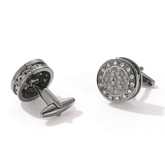 Yellow Chimes Exclusive Collection Stainless Steel Black Silver Design Cuff Links for Men (Crystal Studded Cuff Links)