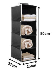 Kuber Industries 4 Shelf Closet/ Wardrobe Hanging Organizer|Shoes Storage Cupboard|Non Wovan Foldable With Universal Fit|Size 31 x 25 x 80, Pack of 1 (Black)- (Glossy,Fabric)