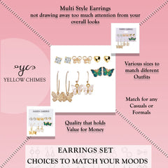 Yellow Chimes Earrings for Women and Girls Fashion Golden Hoops Set | Gold Plated Combo of 6 Pairs Butterfly Stud Hoop Earring Set | Birthday Gift for girls and women Anniversary Gift for Wife