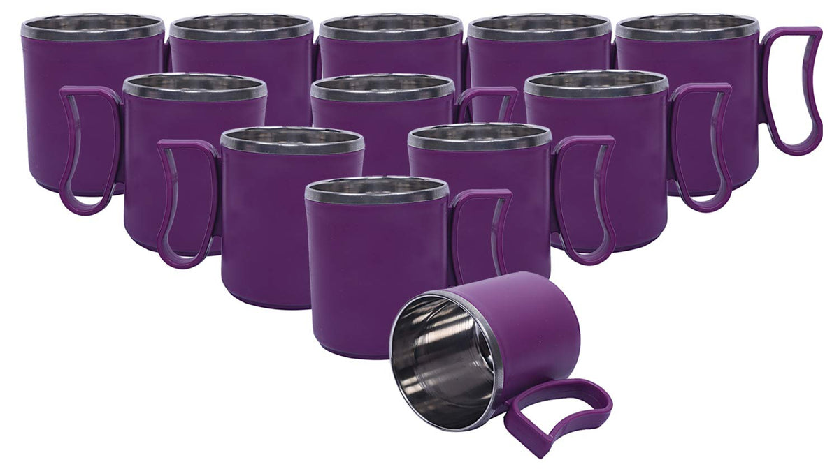 Kuber Industries 12 Pieces Stainless Steel Designer Coffee Mug 250 ML (Purple)-CTKTC21652