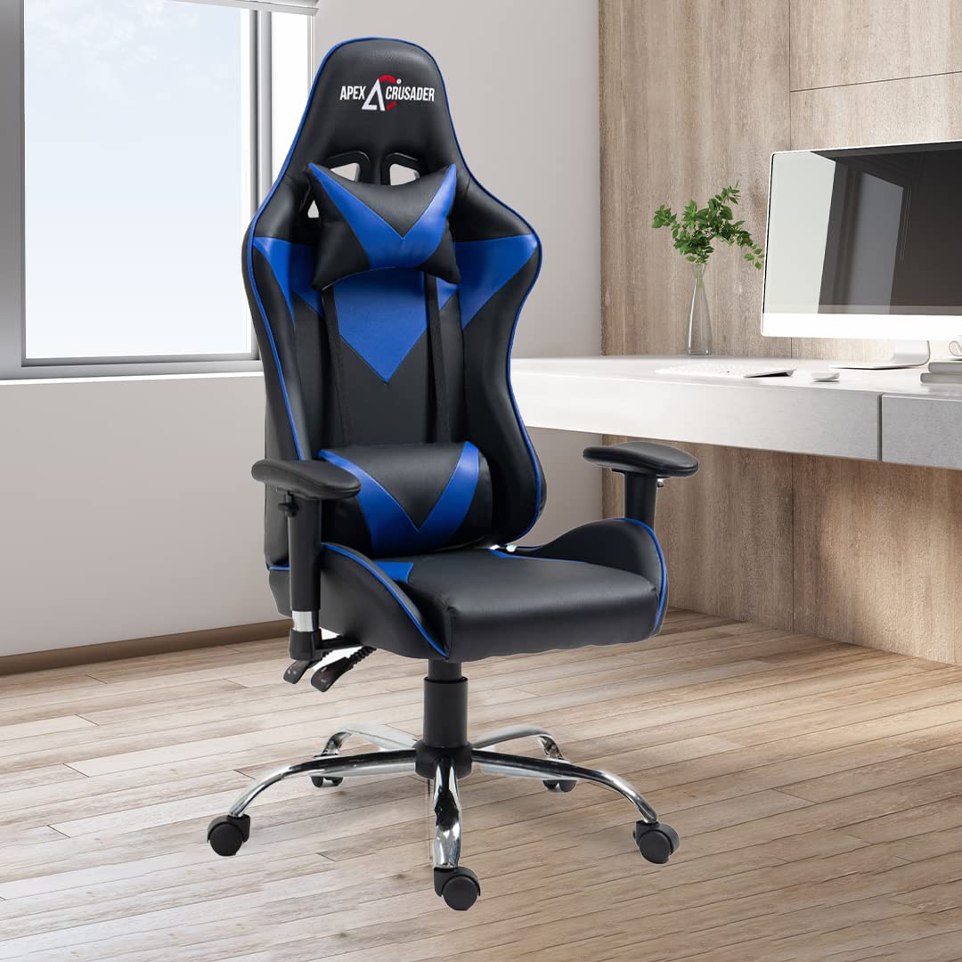 SAVYA HOME Spawn Multi-Purpose Ergonomic Gaming Chair with Adj.Seat 2D Armrest,Head & Lumbar Support Pillow | Study Table, Office Chair |135° Recliner chair Blue-Apex Crusader Gaming Series (Blue)