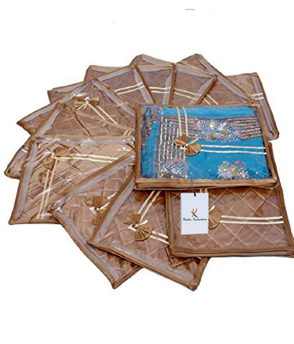 Kuber Industries 12 Piece Satin Saree Cover Set, Gold (KIS0035806)