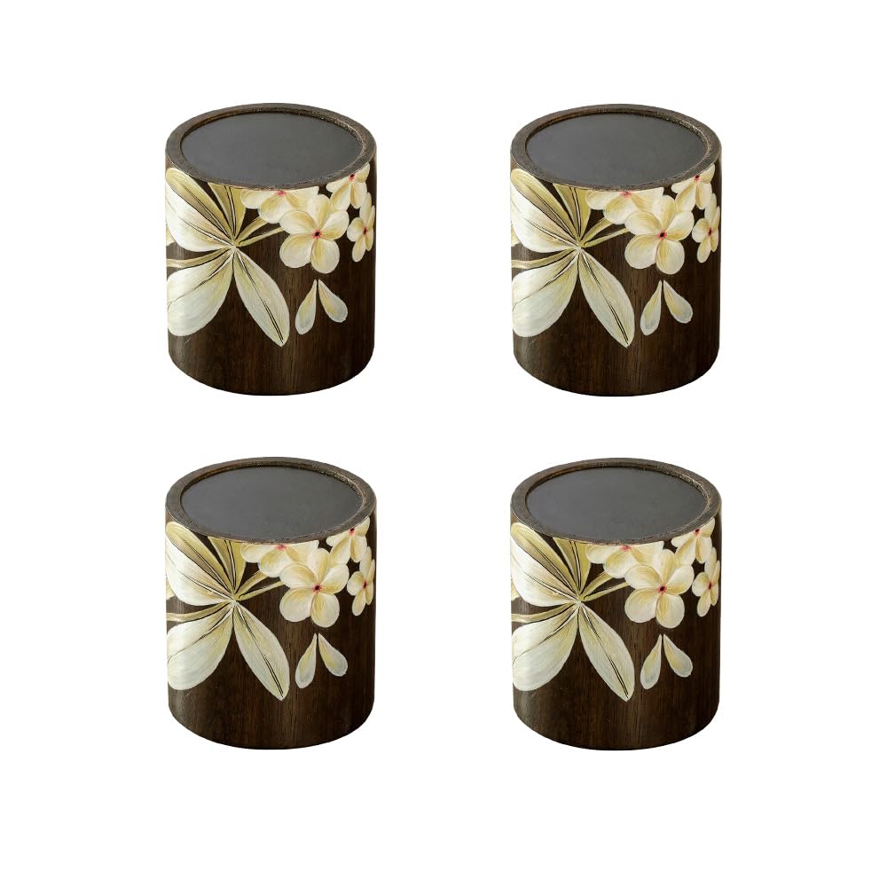 Ellementry Frangipani Pillar Candle Holder Set of 4 (Small) | Decorative Candlestick Holders for Living Room and Home Decor | Wooden Candle Stands for Wedding, Parties and Dining Table Centerpiece