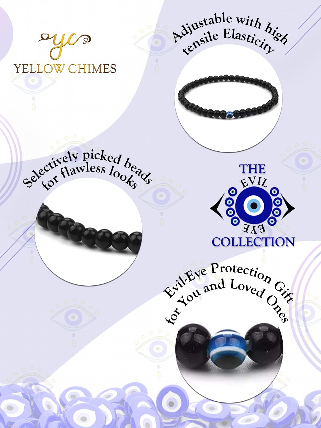 Yellow Chimes Men's and Women's Black Beads Evil Eye Nazariya Style Bracelet