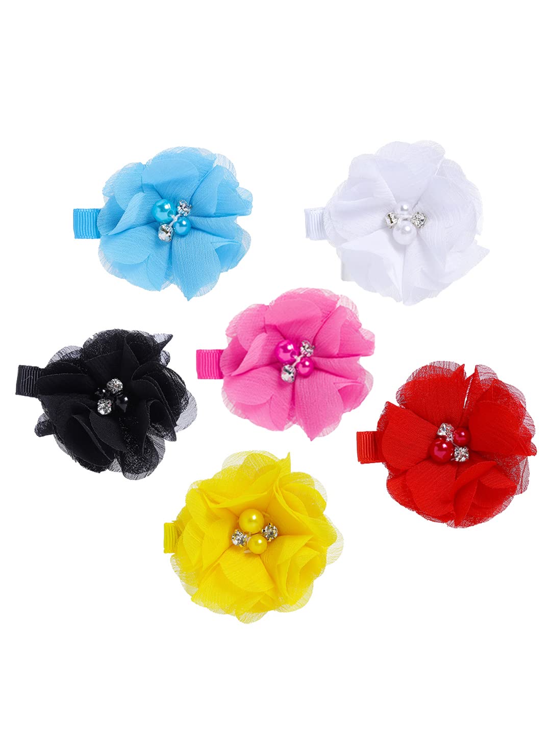 Melbees by Yellow Chimes Combo of 6 Floral Big Hair Clips Hair Accessories for Baby Infant (Pack of 6), Multi-Color, Medium