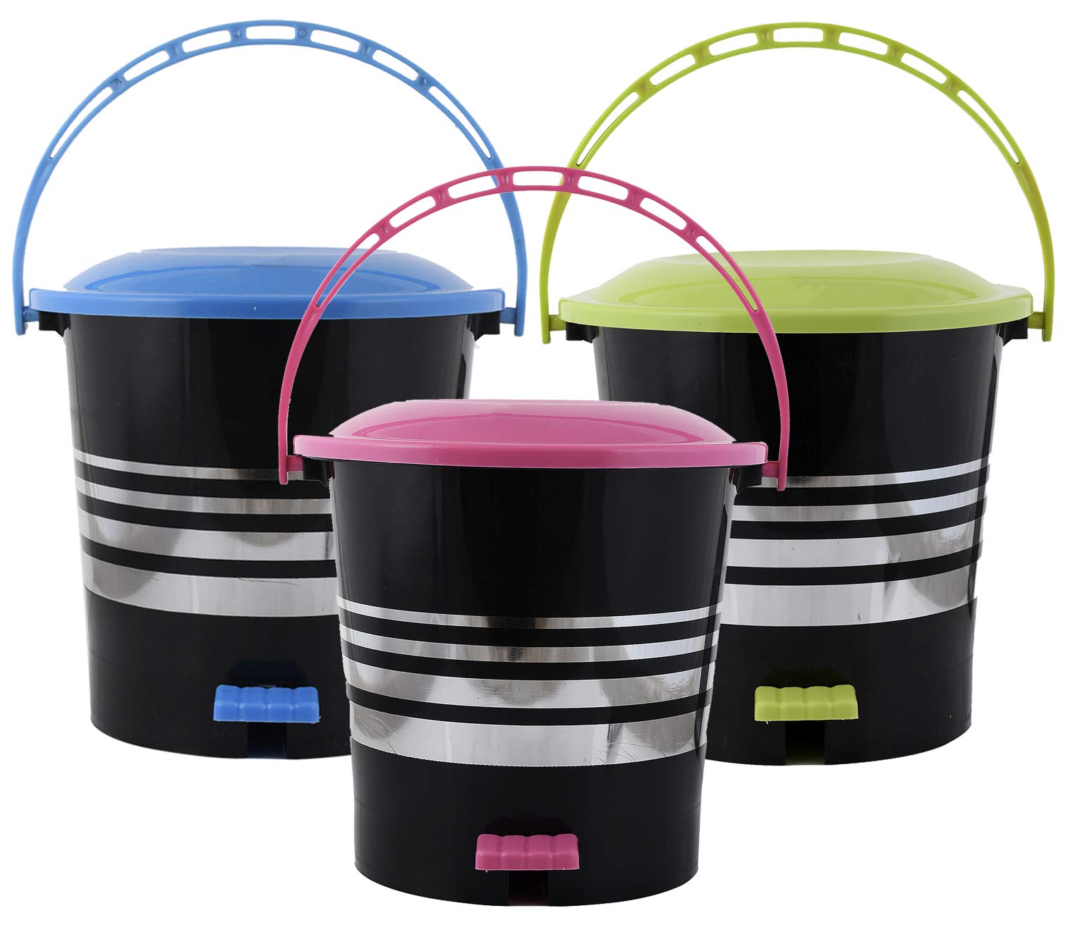 Kuber Industries 3 Pieces Plastic Dustbin Garbage Bin with Handle,5 Liters (Pink & Blue & Green) -CTKTC038003