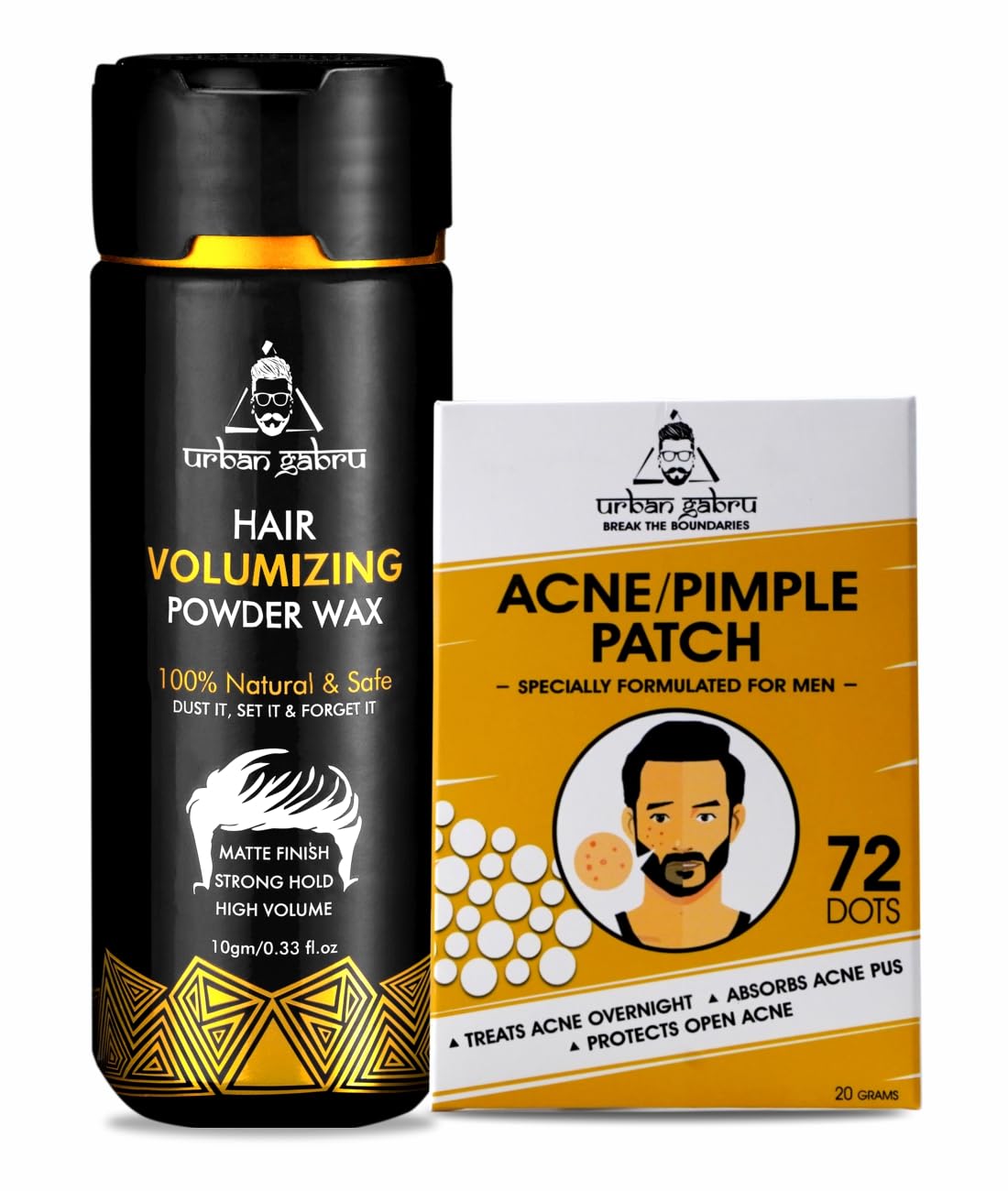 Urbangabru Hair Volumizing Powder 10 GM & Acne Pimple Patch 72 Dots - Men's Grooming Combo Kit