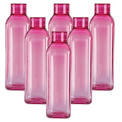 Kuber Industries Square BPA Free Plastic Water Bottles | Unbreakable, Leak Proof, 100% Food Grade Plastic | For Kids & Adults | Refrigerator Plastic Bottle Set of 6 | Pink 