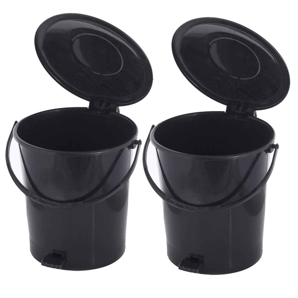 Heart Home 2 Pieces Plastic Dustbin Garbage Bin with Handle, 10 Liters (Black) - CTHH16356
