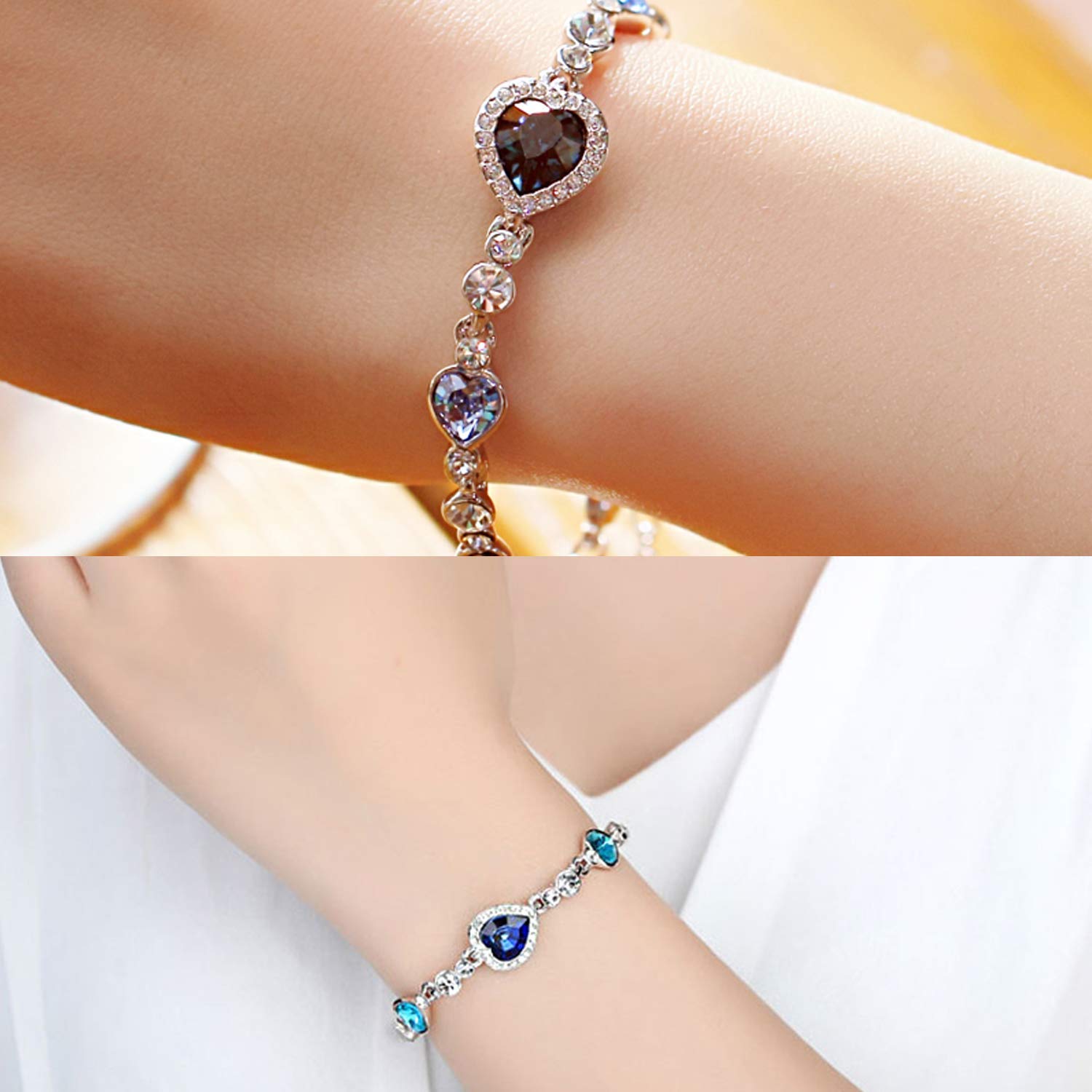 Yellow Chimes Valentine Gift for Girls Bracelet for Women and Girls | Fashion Blue and White Crystal Bracelets for Women and Girls | Heart Shaped Silver Toned Bracelet | Accessories Jewellery for Women | Birthday Gift for Girls and Women Anniversary Gift