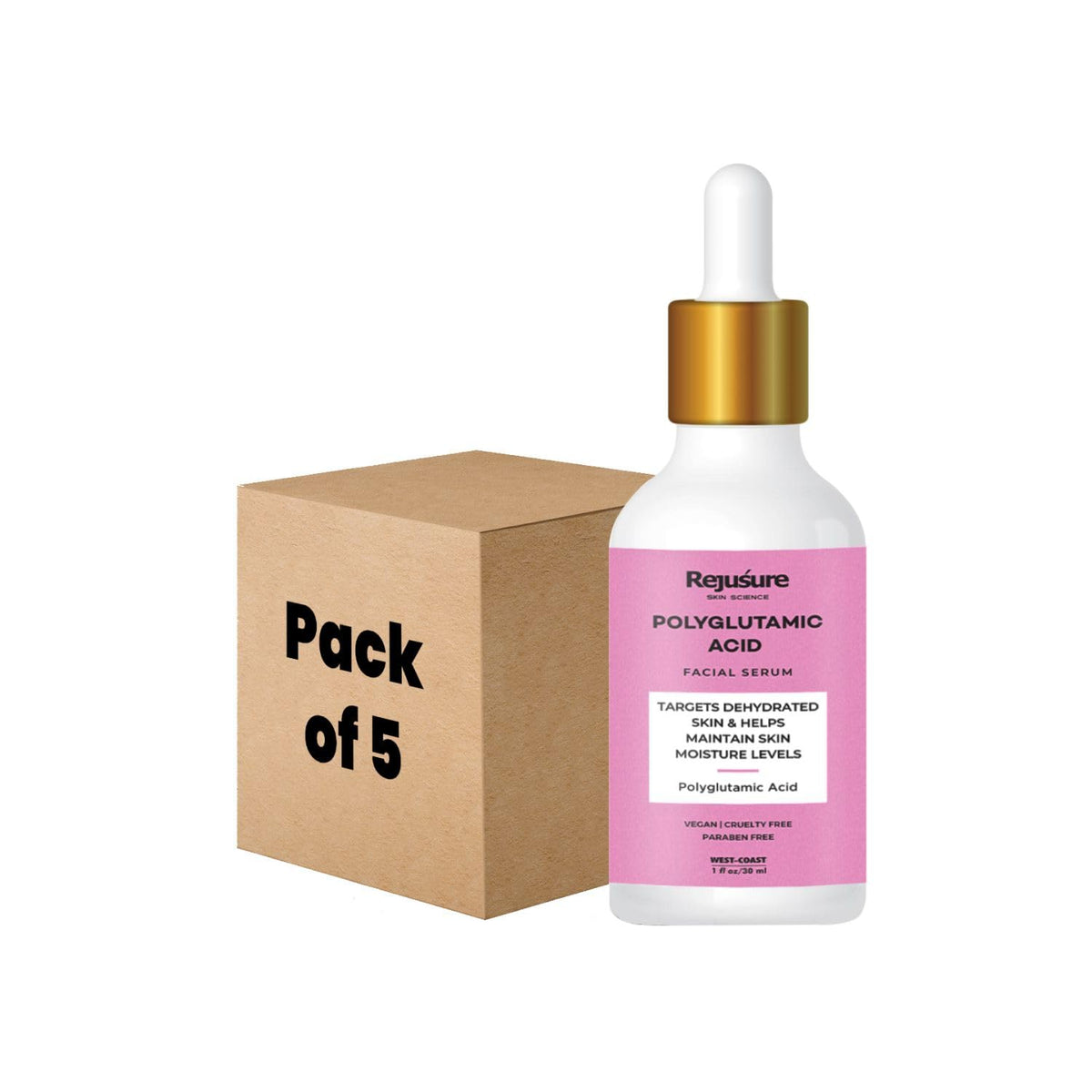 Rejusure Polyglutamic Acid Facial Serum Targets Dehydrated Skin & Helps Maintain Skin Moisture Levels – 30ml (Pack of 5)