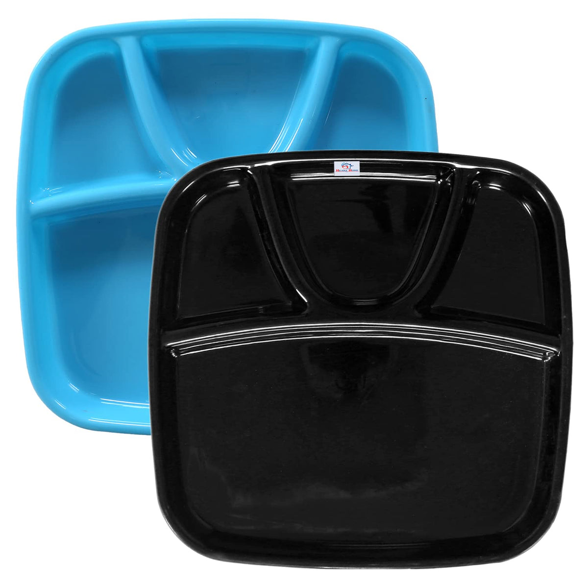 Heart Home Serving Plate|Plate Set for Dinner|Unbreakable Plastic Plates|Microwave Safe Plates|Food Organizer with 4 Partitions|Set of 2 (Sky Blue & Black)