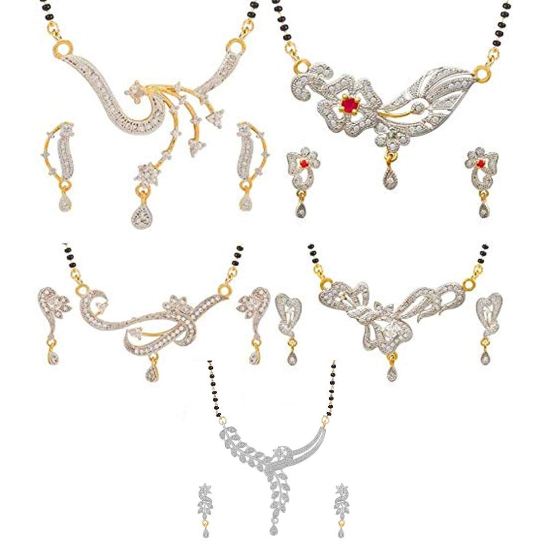 Yellow ChimesCombo of Pair Exclusive Antique Crystal Floral Design Latest Traditional Mangalsutra for Women