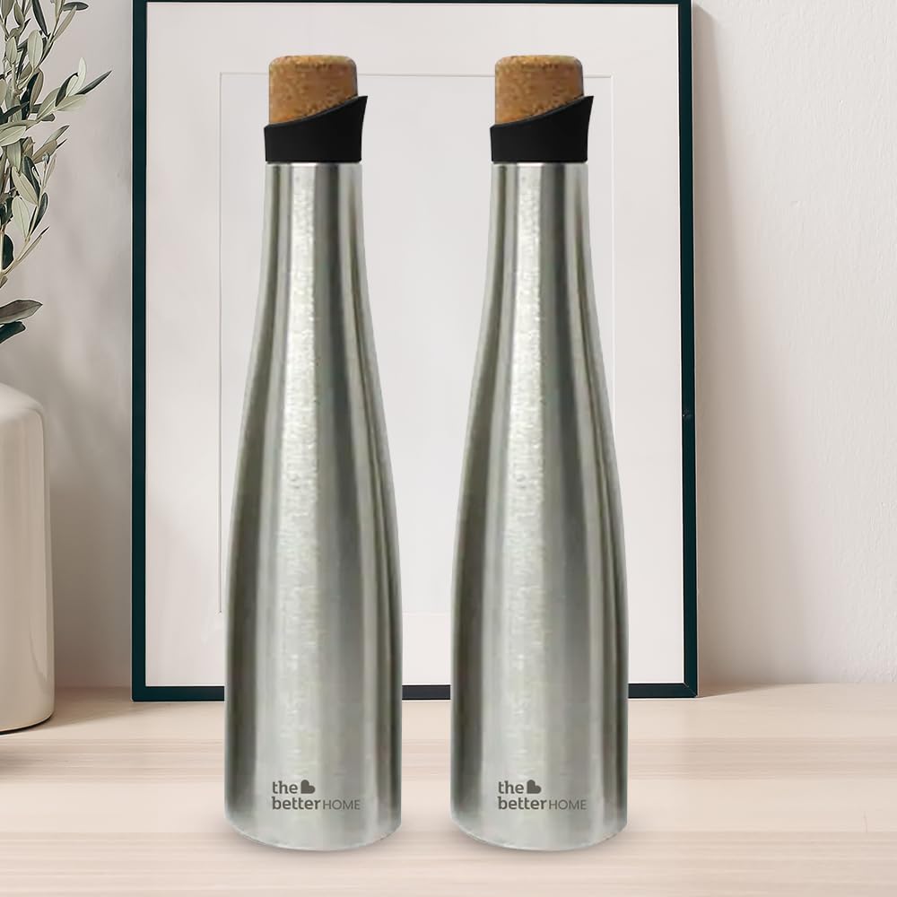 The Better Home Insulated Stainless Steel Water Bottle with Cork Cap | 18 Hours Insulation | Pack of 2-750ml Each | Hot Cold Water for Office School Gym | Leak Proof & BPA Free | Silver